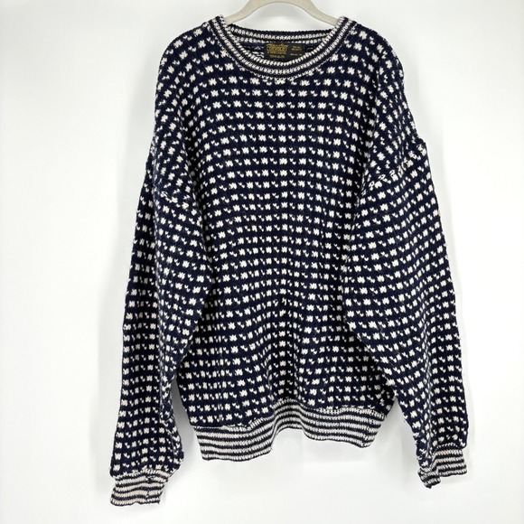 Vintage DEVOLD of Norway Wool Blend Nordic Fair‎ Isle Sweater Sz XXL Navy White